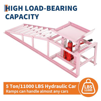 Jojoka Hydraulic Car Ramps, Heavy Duty Steel, 11000 LBS, Adjustable Low Profile Lift, 9.4-13.34 in Height, Garage Service Ramps for Oil Changes, Trucks & Cars, 2PCS - color: Pink