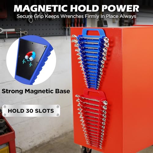 SEDY 2-Pack Magnetic Wrench Organizer with Non-Slip Handle, 24-Slot Heavy-Duty Wrench Rack Holders for Toolbox & Drawer Storage, Fits SAE 1/4"-1-1/16" and Metric 6mm-24mm Wrenches - style: 24-Slot Large Handle / 2-Pack