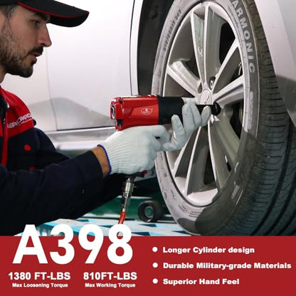 AEROPRO TOOLS 1/2-Inch Aluminum Air Impact Wrench(A398),Twin Hammer with 1380FT-LB Max Loosening Torque, Pneumatic Impact Gun, for Auto Repair, Tire Shop (Aluminum Housing) - style: 1380 ft-lbs | Aluminum Housing