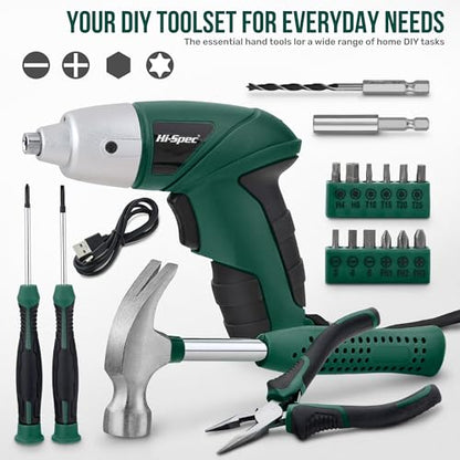 Hi-Spec 3.6V Cordless Electric Screwdriver Set with Interchangeable Bits, Green - color: Green