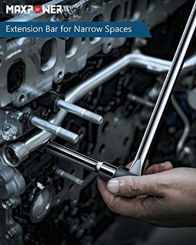 MAXPOWER 1/2-Inch Drive 24" Breaker Bar with 125mm Extension Bar, and 3- piece Sockets Including 17 mm, 19 mm, and 21 mm - style: 24" Flexible drive