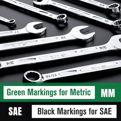 SK Combination Wrench Set, SAE 5/16" to 3/4", 11-Piece, SuperKrome Finish, Premium CR-V Construction, with Rolling Pouch - size: SAE