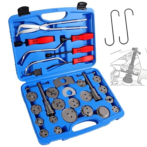 SGT 32pcs Brake Tool Kit,22pcs Heavy Duty Caliper Compression Tool and 8pcs Drum Brake Tool Kit,Brake Caliper Tool Set and Drum Brake Tool with Brake Spring Tool Compressor Pliers Installer Remover