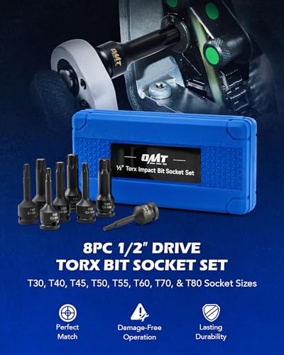 Orion Motor Tech Torx Bit Socket Set, 8pc 1/2" Drive Impact Torx Bit Socket Set T30 T40 T45 T50 T55 T60 T70 & T80 Sockets, Cr-Mo Steel Torx Impact Socket Set for Fastener Replacement with Carry Case - style: Torx Bit Socket Set