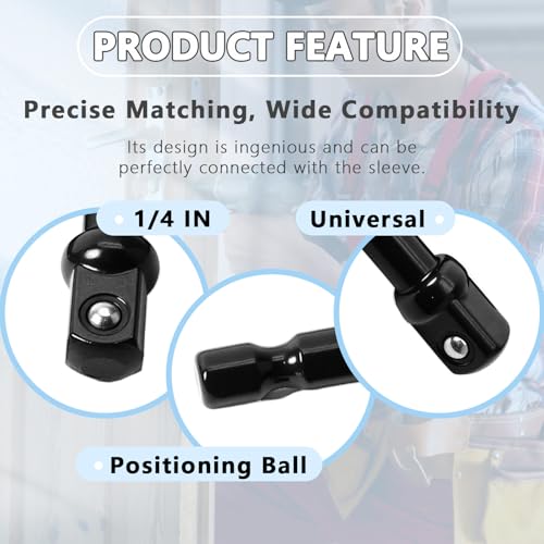 20 Pack 1/4" Square Socket Bit Adapter & Hex Impact Socket Bits | 1/4 Hex Shank, Black, For Drills, Drivers, Impact Wrenches, Automotive DIY Repairs - size: 1/4"