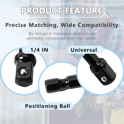 20 Pack 1/4" Square Socket Bit Adapter & Hex Impact Socket Bits | 1/4 Hex Shank, Black, For Drills, Drivers, Impact Wrenches, Automotive DIY Repairs - size: 1/4"