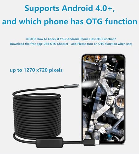 5.5 mm Borescope Inspection Snake Camera Waterproof,USB C Endoscope for Phone, Computer, 16.4 Ft Semi-Rigid Cord with 6 LED Lights, Compatible with Windows