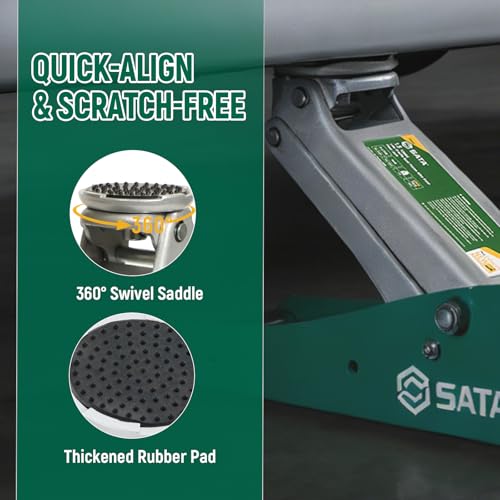 SATA 1.5-Ton (3,300 lb) Aluminum & Steel Hybrid Jack, Portable Design with Dual-Piston Quick Lift Pump, Tested for 1.5X Overload for Ultimate Safety