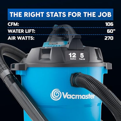 Vacmaster Blue Line 12-Gallon* 5 Peak HP† Wet/Dry Vacuum with Detachable Blower VBV1210 - size: 12 Gallon 5 Peak HP