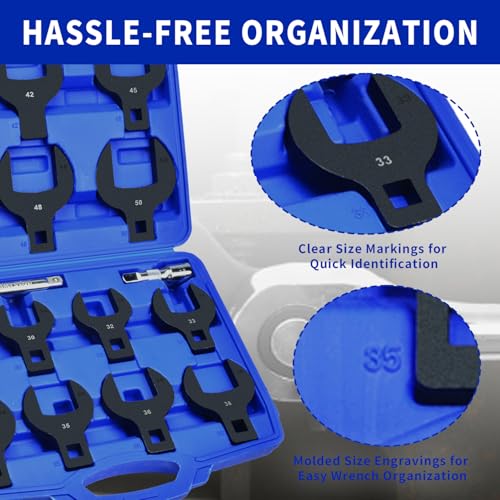 LainKeen 16pcs Jumbo Crowfoot Wrench Set, Metric Crows Foot Wrench Set for 27-50mm Flare Nuts for 1/2" Drive Ratchet & Extension Bar, Crowfoot Wrenches with Carry Case - color: Blue 16pc Metric