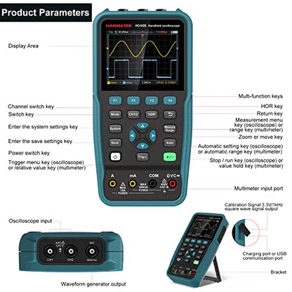 HANMATEK 3 in 1 Handheld Oscilloscope Multimeter 100Mhz Waveform Generator Oscilloscope with 2 Channels 3.5" TFT, HO102S Professional oscilloscope Multimeter with Memory Function - style: 100 Mhz+Generator
