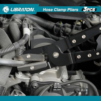 LIBRATON Hose Clamp Pliers, 3PCS Ratchet Hose Pliers, Hose Pinch Pliers Automotive, Hose Clamp Tool, Ratcheting Hose Pinch Off Pliers for Fuel, Flexible, Radiator Hose, with Storage Bag, 8" 10" 12" - style: Metal Pilers