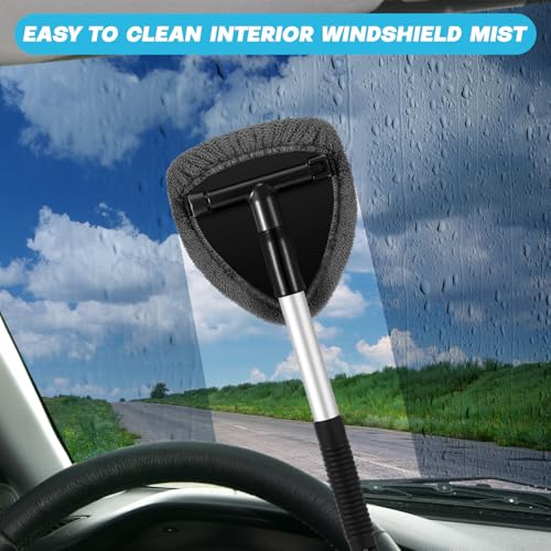 Baderke 10 Pcs Windshield Cleaner Tool Car Window Cleaning Supplies with Extendable Handle Include 6 Washable Microfiber Bonnets 2 Empty 60ml Spray Bottle Glass Wiper Kit (Gray) - color: Gray