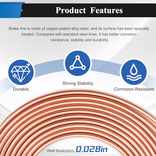 60Pcs 2 Sets 3/16 Inch 25 FT Brake Line Tubing Kit with 58 Pcs Brake Line Fittings, Copper Coated Alloy Steel Brake Lines Kit Replacement for Hydraulic Fuel Transmission Line - size: 3/16 + 3/16 Inch Gold, style: Brake Line