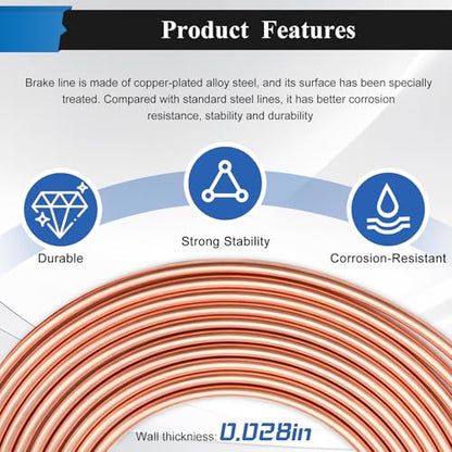 60Pcs 2 Sets 3/16 Inch 25 FT Brake Line Tubing Kit with 58 Pcs Brake Line Fittings, Copper Coated Alloy Steel Brake Lines Kit Replacement for Hydraulic Fuel Transmission Line - size: 3/16 + 3/16 Inch Gold, style: Brake Line