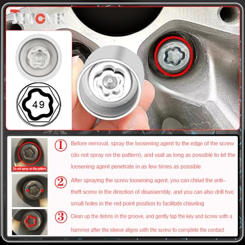 049 Wheel Locking Nut Key Socket Compatible with BMW Series, (Socket OD 29mm - ID 25mm), Wheel Anti-Theft Lug Nut Removal Tool, Anti-Theft Screw Remover - color: Socket 049