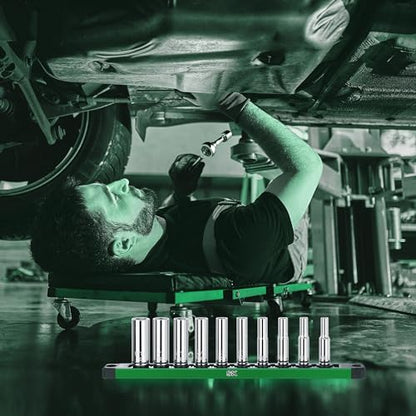 SK 1/4" Drive Socket Set, Deep SAE Sockets, 10-Piece 3/16" to 9/16" | SuperKrome Finish, Premium CR-V Steel, with Aluminum Socket Organizer - size: 0.19 - 0.56 inch, style: Deep