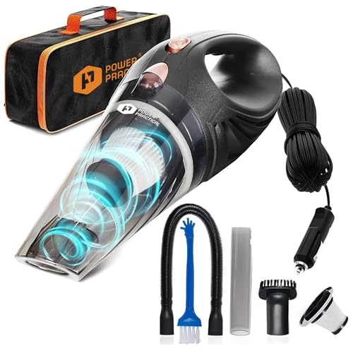 THISWORX Car Vacuum Cleaner - Portable, High Power, Handheld Vacuums w/ 3 Attachments, 16 Ft Cord & Bag - 12v, Auto Accessories Kit for Interior Detailing - Black - color: Black