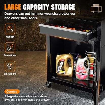 Oakcloud Heavy-Duty 5-Drawer Rolling Tool Chest & Cabinet Combo with Black Liner – Lockable Steel Garage Tool Box on Wheels – Detachable Top Toolbox & Bottom Storage Cart with Side Hooks, Black - color: Black, size: 5-drawer