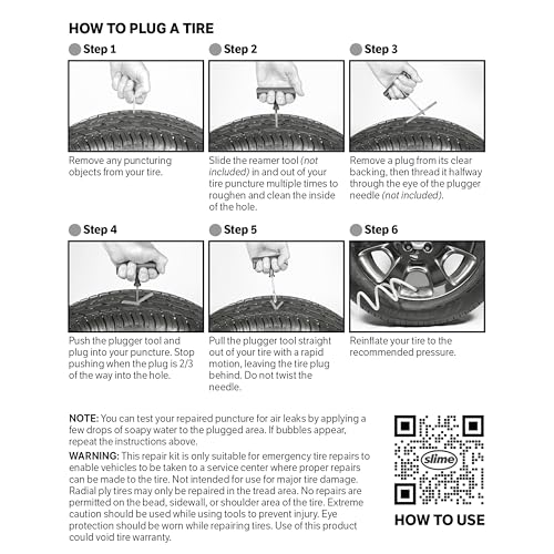 Slime 20252 Tire Repair Plugs Strings, ACT, Mowers, Wheelbarrows, 7-ply, 4in, 5 Count - size: Pack of 5, style: Plugs