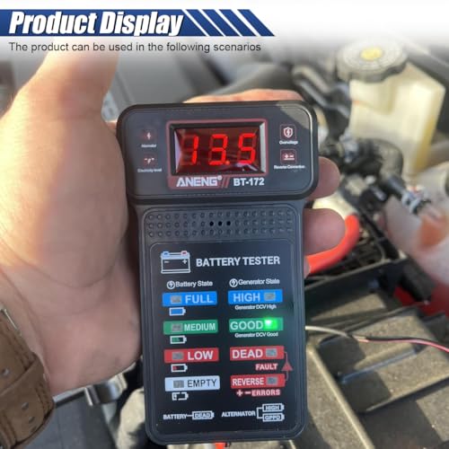 12V Car Battery Tester, Car Alternator Charging System Analyzer | Car Voltmeter Analyzer with LCD Screen & Indication, Fast Response Digital Battery Load Monitor Indicator for Vehicles