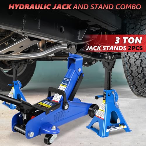 Steel Floor Jack Quick Rise Piston Pump Low Profile, Car Jack Truck Jack, Service Jack, Farm Jack, 2 Ton (4,000 lbs.) - color: 2Ton with Tire repair kit Blue