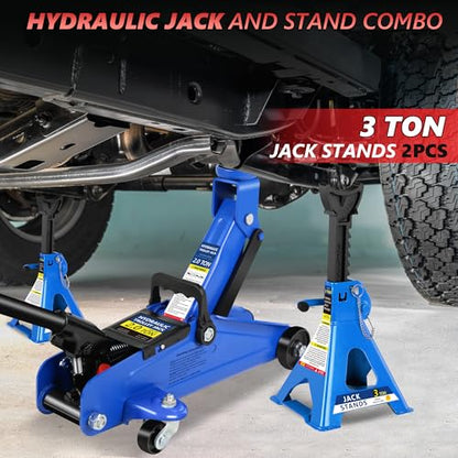 Steel Floor Jack Quick Rise Piston Pump Low Profile, Car Jack Truck Jack, Service Jack, Farm Jack, 2 Ton (4,000 lbs.) - color: 2Ton with Tire repair kit Blue