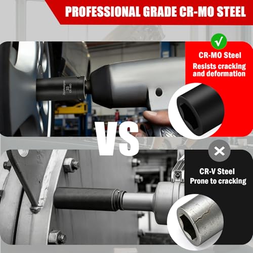 1" Drive 33mm Extra Deep Impact Socket Set,8-Inch Long,6-Point Axle Nut Socket for Easy Removal of Axle Shaft Nuts,Metric, CR-MO Steel