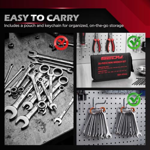 Premium Midget Wrench Set - 22-Piece Mini Combination Wrench Set Metric & SAE Ignition Wrench Sets 4-10mm & 5/32'' to 7/16'' Lightweight Small Carry Pouch