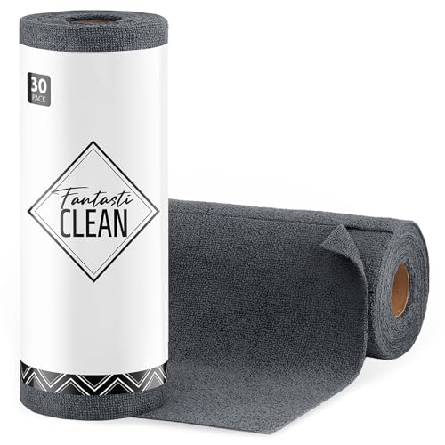 Fantasticlean Microfiber Cleaning Cloth Roll-30 Sheets, 12" x 12" (Dimgrey) | Super Absorbent, Lint-free, Tear-away Microfiber Towel Roll, for All-Purpose Cleaning - color: Dimgray, size: 30 pack