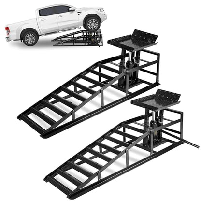 2PCS 5T Hydraulic Car Ramps, Heavy Duty Hydraulic Vehicle Ramps Lift Ramp, Portable Car Ramps for Oil Changes, Car Lifts for Home Garage, Vehicle Auto Garage Repair - color: Black