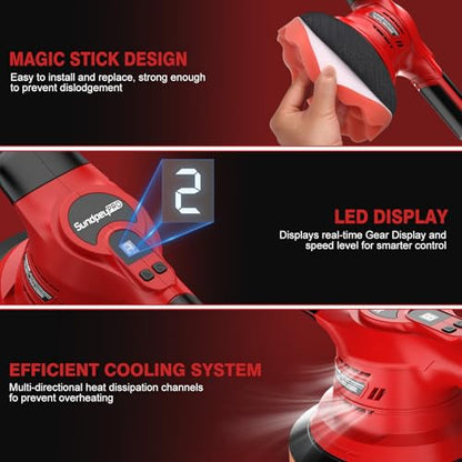 Brushless Cordless Car Buffer Polisher - SundpeyPRO 6 Inch Random Orbital Polisher with 8000RPM & 8 Variable Speed & 2 Battery & Fast Charger & 10PCs Polishing Kit for Waxing Polishing Scratch Removal