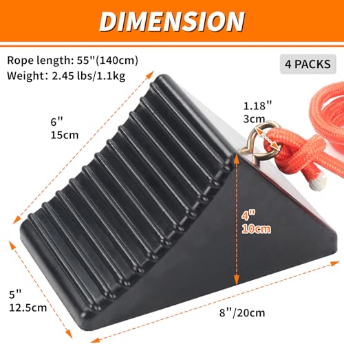 OULEME Heavy Duty Rubber Wheel Chocks with Eyebolt, Solid Wheel Stoppers for Camper, Travel Trailer, RVs, Truck, and ATV, Anti-Slip and Anti-Oil Design, 8"x5"x4"(4-Pack) - size: With Eyebolt(S)