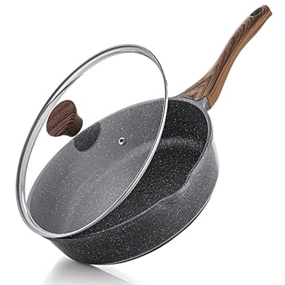 SENSARTE Nonstick Skillet, Deep Frying Pan 10/11/12-inch, Saute Pan with Lid, Stay-cool Handle, Healthy Stone Cookware Cooking Pan, Induction Compatible (10-Inch/3.5QT) - color: Gray, size: 10-inch/3.5QT