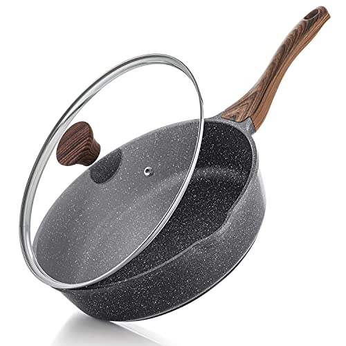 SENSARTE Nonstick Skillet, Deep Frying Pan 10/11/12-inch, Saute Pan with Lid, Stay-cool Handle, Healthy Stone Cookware Cooking Pan, Induction Compatible (10-Inch/3.5QT) - color: Gray, size: 10-inch/3.5QT