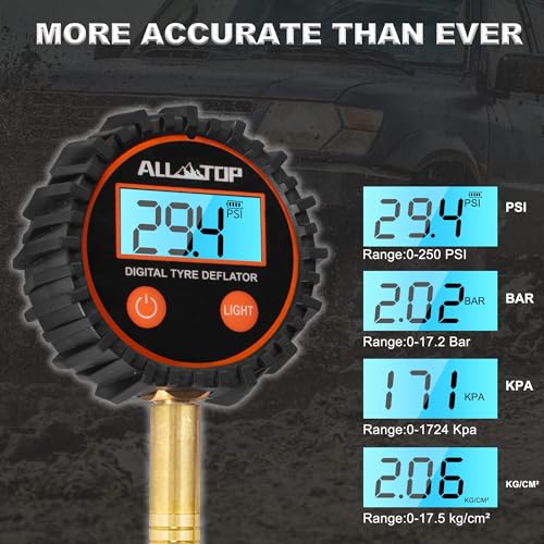 ALL-TOP 4x4 Digital Tire Deflator kit, Professional Tire Pressure Gauge, Air Down Master, Rapid Tire Deflator (250 PSI) - color: Digital Tire Deflator
