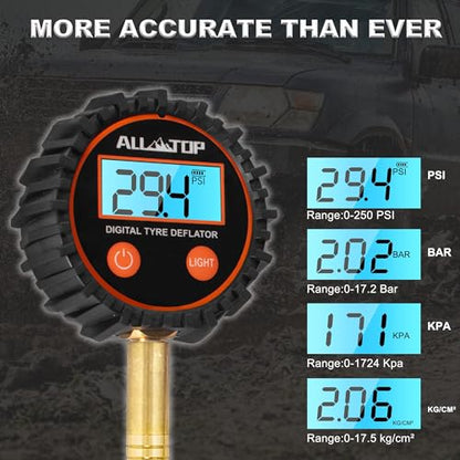 ALL-TOP 4x4 Digital Tire Deflator kit, Professional Tire Pressure Gauge, Air Down Master, Rapid Tire Deflator (250 PSI) - color: Digital Tire Deflator