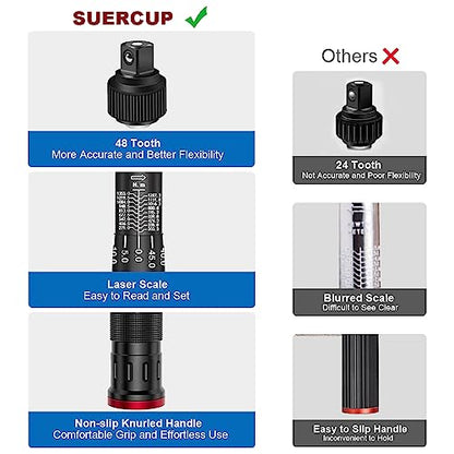 SUERCUP 3/4-inch Drive Click Torque Wrench,150-1000ft.lb/203.3-1355Nm | ±3% Accuracy, Heavy Duty Torque Wrench, Professional, Dual Direction, 48-Tooth, for Wind Turbines, Dockyards, Truck Repair - size: 3/4" 150-1000Ft.Lb/203.3-1355N.m