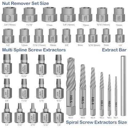 MABLEVI 36 Pcs Upgrade Screw Extractor Set, 3/8” Drive Multi-Spline Easy Out Bolt Extractor Set, Stripped Screw Removal Tool Kit for Removing Nuts Bolts with Solid Storage Case - size: 36-piece