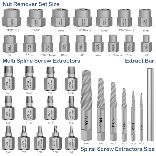 MABLEVI 36 Pcs Upgrade Screw Extractor Set, 3/8” Drive Multi-Spline Easy Out Bolt Extractor Set, Stripped Screw Removal Tool Kit for Removing Nuts Bolts with Solid Storage Case - size: 36-piece