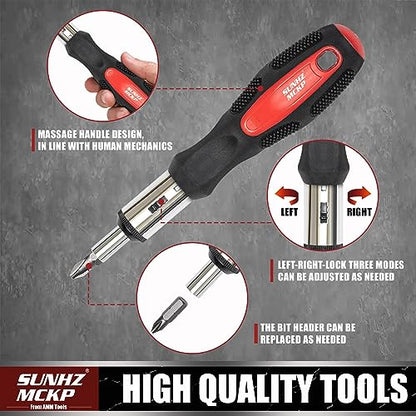 SUNHZMCKP 124-Piece Magnetic Screwdriver set, Includes Slotted, Phillips, Pozidriv, Hex, Torx and Precision Screwdriver, ratcheting screwdriver and nut drivers With Storage rack