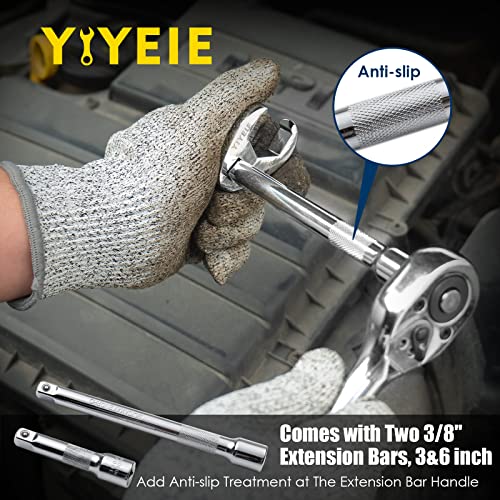 YIYEIE 3/8" Drive Crows Foot Wrench Set, 24PCS Flare Nut Crowfoot Wrench Set, Metric & SAE, 8-22mm & 5/16"-7/8", CR-V Steel, Crows Feet Wrench Set with 2 Extension Bars, Line Wrench Set with EVA Foam - color: Metric & Sae 24pcs, size: 6-Point