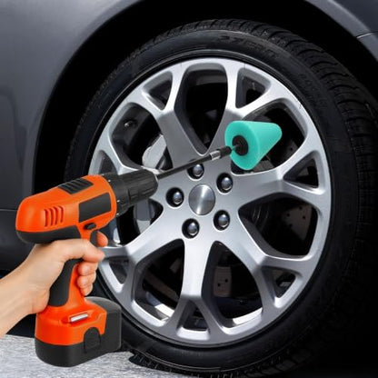 Linkstyle Car Wheel Drill Polishing Pads Kit, 5PCS Foam Buffing Cone, 3PCS Drill Brush Cleaning Attachments, 1/4" Hex Extension Holder, for Car Rims, Exhaust Tips, Metal, Motorcycle