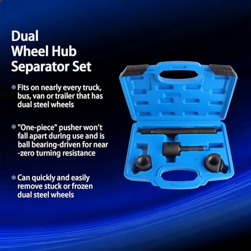 Dual Wheel Separator Tool Kit, 4-Piece Wheel Hub Removal Tool with 11 Threads One-Piece Pusher, Dual Wheel Removal Tool Fit for Most Dually Wheels,Truck,Bus,Van,Trailer, with Storage Case
