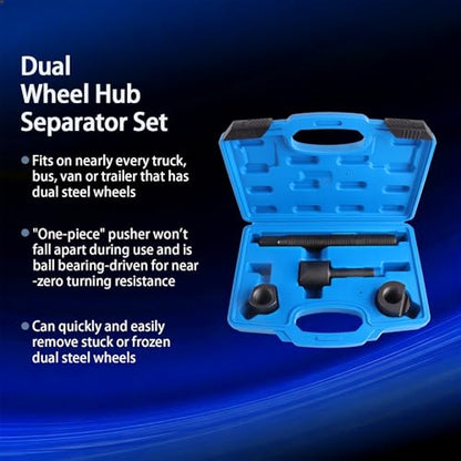 Dual Wheel Separator Tool Kit, 4-Piece Wheel Hub Removal Tool with 11 Threads One-Piece Pusher, Dual Wheel Removal Tool Fit for Most Dually Wheels,Truck,Bus,Van,Trailer, with Storage Case