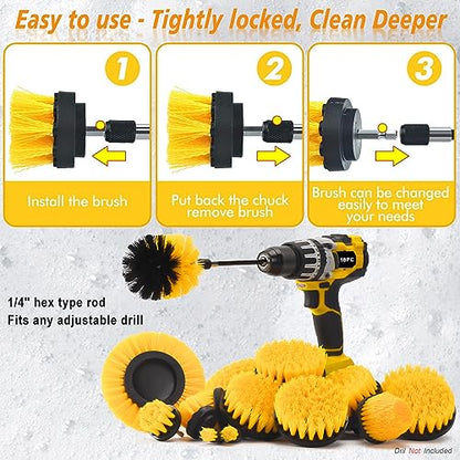 18 Pack Drill Brush Attachment Set, Power Cleaning Scrub Brushes for Drill, Extend Long Attachment, All Purpose for Car Detailing, Bathroom, Carpet, Tile Grout, Sinks, Corners