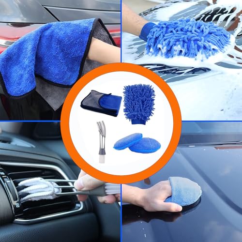 18Pcs Car Detailing Kit, Interior & Exterior Car Cleaning Tools,Detailing Brushes,Wash Mitt,Tire Brush,Towels,Duster,Microfiber Wax Applicators,Air Vent Brush
