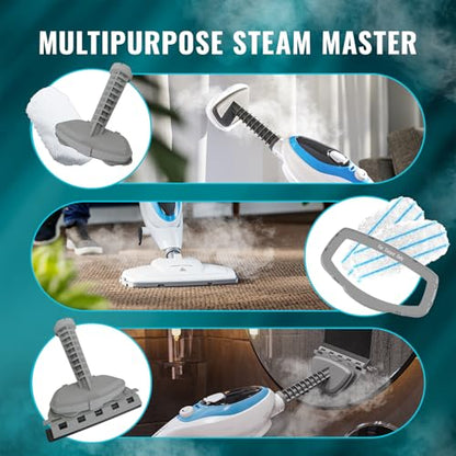 PurSteam 10-in-1 Steam Mop, Floor Steamer with Detachable Handheld Steam Cleaner for Tile, Hardwood Floors | Steam Mop with 10 Accessories | Detachable Steam Cleaner for Hard Floors, Stone, Hardwood, Tile | Washable Dirt Grip Pads - size: Large