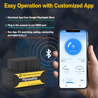 Bluetooth OBD2 Scanner for iOS iPhone & Android, Wireless Car Code Reader Diagnostic Tool for Check Engine Light, Works on OBDII Vehicles 1996 & Newer