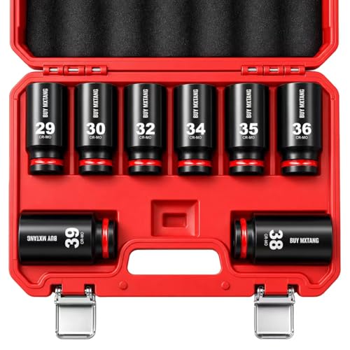 8PCS 1/2"Impact Socket Set Metric,29mm,30mm,32mm,34mm,35mm,36mm,38mm,39mm, Axle Nut Impact Socket Set L90, 12 Point CR-MO - size: 12 Point 8PCS 1/2" Socket Set Metric